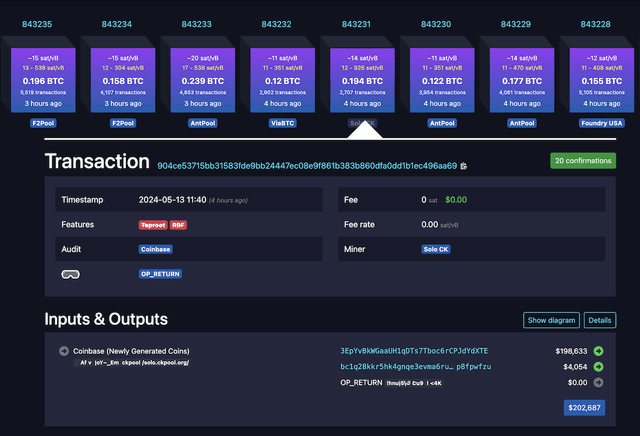 &#8216;Massive&#8217; Solo Miner Wins $200k Bitcoin Rewards with 0.5 EH/s
