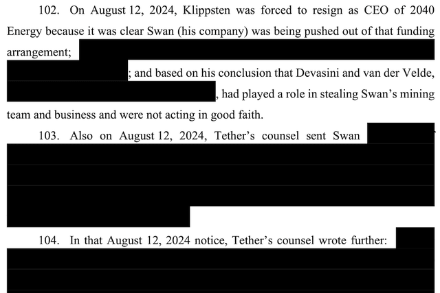 Here&#8217;s What Swan Bitcoin Redacted in Mining Lawsuit Involving Tether